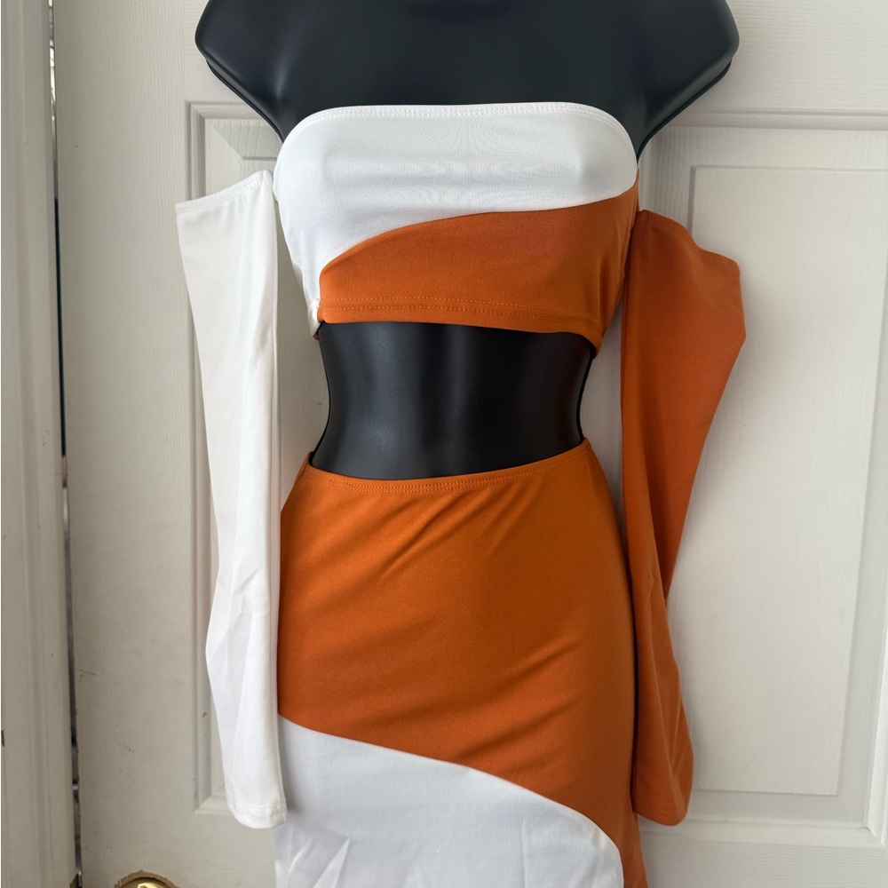 SHEIN Orange and White Skirt Set